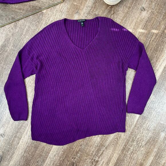 Eileen Fisher Purple Asymmetric Ripped Silk Blend Sweater - Picture 1 of 4